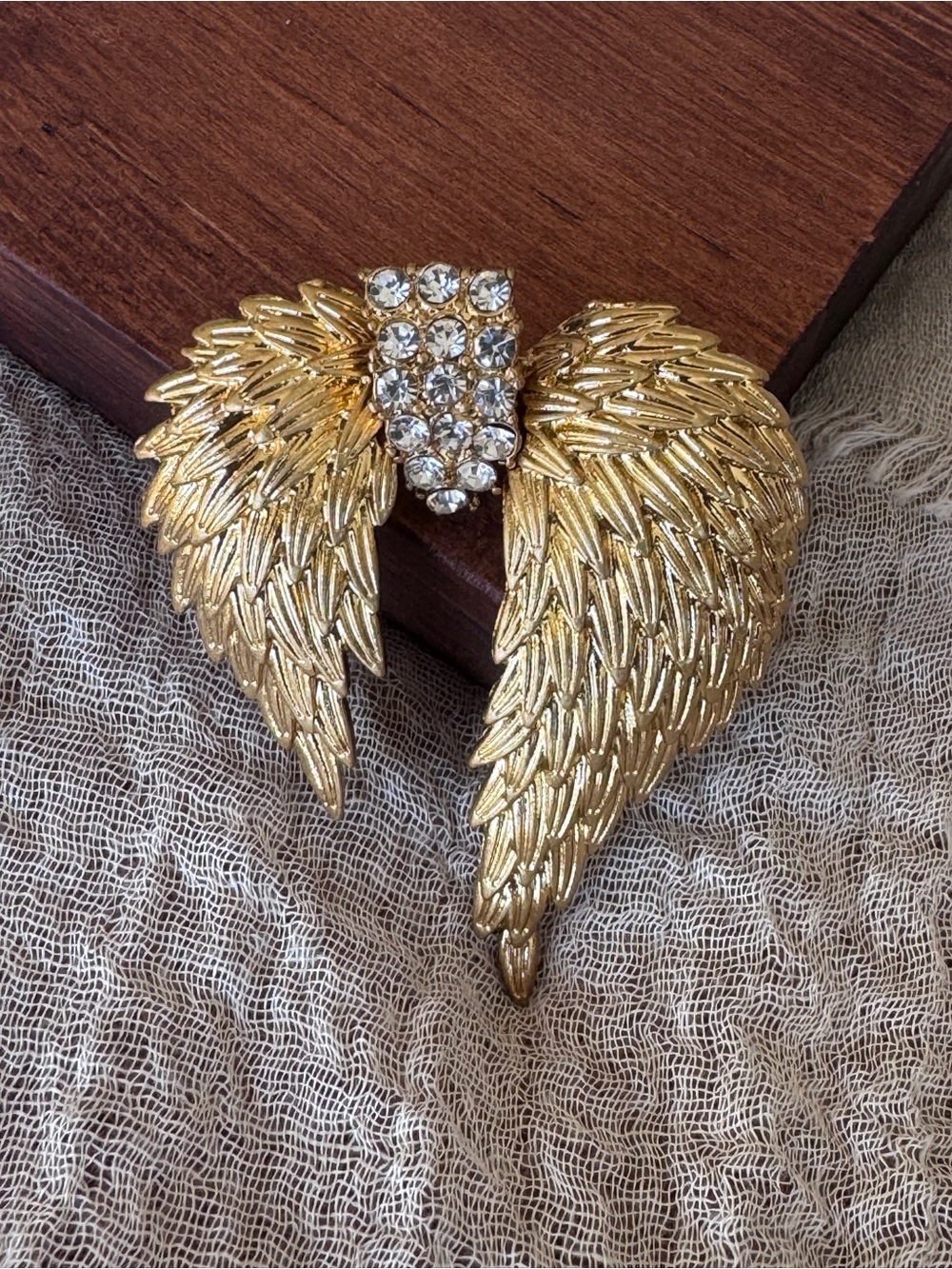 Gold Wing Crystal Accent Brooch - Women Jewelry - Picture 6 of 7